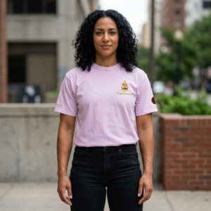 Golden Buddha Stack T-shirt | Small Chest & Sleeve Icons, Salmon Garment-Dyed
