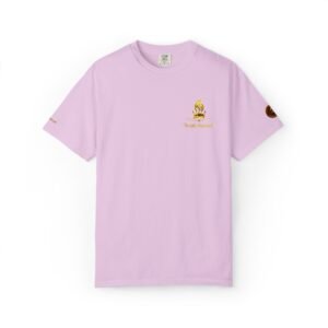 Golden Buddha Stack T-shirt | Small Chest & Sleeve Icons, Salmon Garment-Dyed